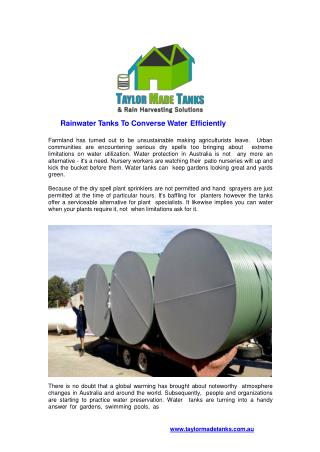 Rainwater Tanks To Converse Water Efficiently