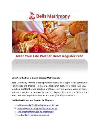 Meet Your Partner in Online Dindigul Matrimonials