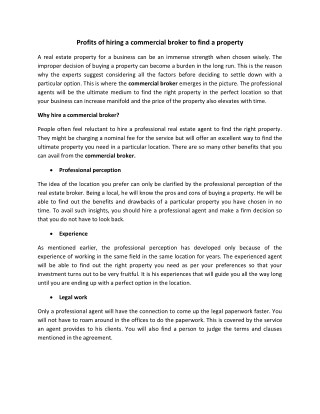 Profits of hiring a commercial broker to find a property