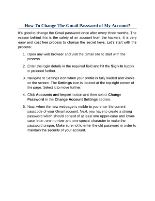How To Change The Gmail Password of My Account?