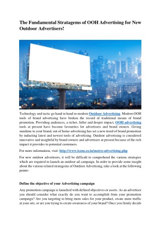 The Fundamental Stratagems of OOH Advertising for New Outdoor Advertisers!