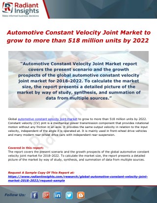 Automotive Constant Velocity Joint Market to grow to more than 518 million units by 2022