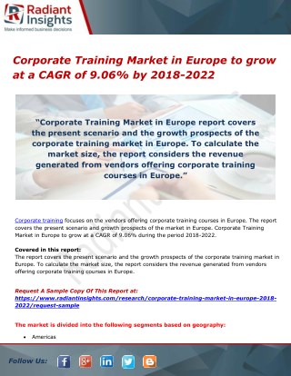 Corporate Training Market in Europe to grow at a CAGR of 9.06% by 2018-2022