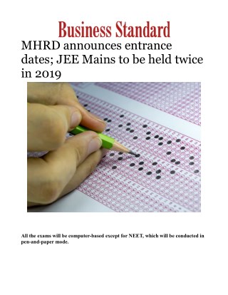 MHRD announces entrance dates; JEE Mains to be held twice in 2019Â 