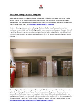 HouseHold Storage Facility in Bangalore