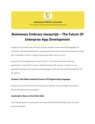 Businesses Embrace Javascript â€“ The Future Of Enterprise App Development