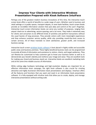 Impress Your Clients with Interactive Windows Presentation Prepared with Kiosk Software IntuiFace