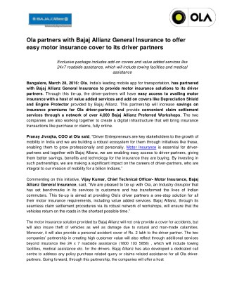 Ola and Bajaj Allianz Enter Into Partnership