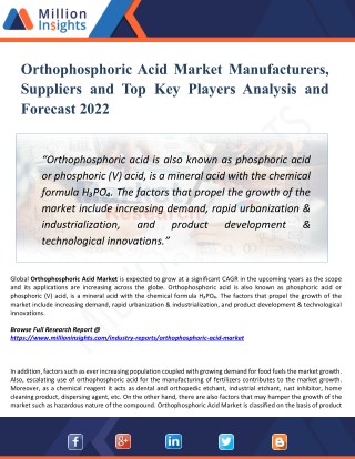 Orthophosphoric Acid Market Competition by Manufacturers, Share, Size and development Trends 2022