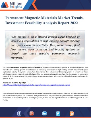 Permanent Magnetic Materials Market - Industry Analysis, Size, Share, Growth, Trends, and Forecasts 2022