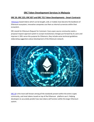ERC Token Development Services in Malaysia