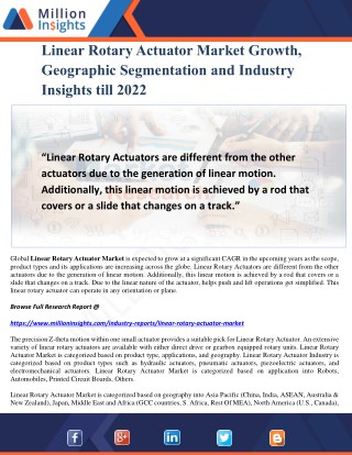 Linear Rotary Actuator Market Growth, Geographic Segmentation and Industry Insights till 2022