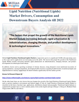 Lipid Nutrition (Nutritional Lipids) Market Drivers, Consumption and Downstream Buyers Analysis till 2022