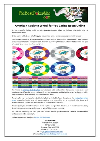 American Roulette Wheel for You Casino Room Online