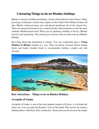 Top 5 Amazing Things to do on Rhodes Holidays