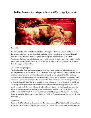 Indian Famous Astrologer â€“ Love and Marriage Specialist.