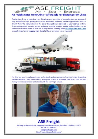 Air Freight Rates From China â€“ Affordable For Shipping From China