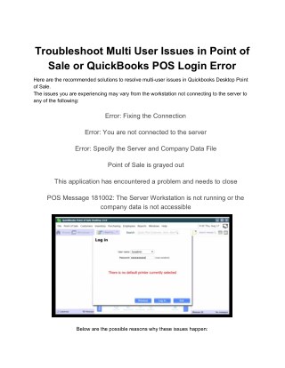 Troubleshoot Multi User Errors in Point of Sale or QuickBooks POS Login Error