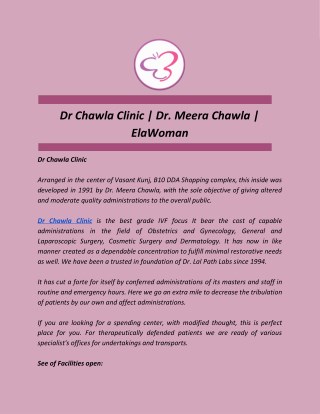 Dr Chawla Clinic | Dr. Meera Chawla | ElaWoman
