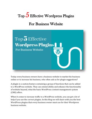 Top 5 Effective Wordpress Plugins For Business Website