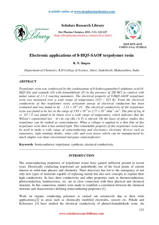 Electronic applications of 8-HQ5-SAOF terpolymer resin