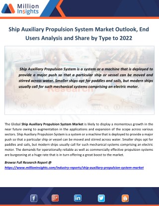 Ship Auxiliary Propulsion System Industry Size and Export, Import Analysis 2017-2022