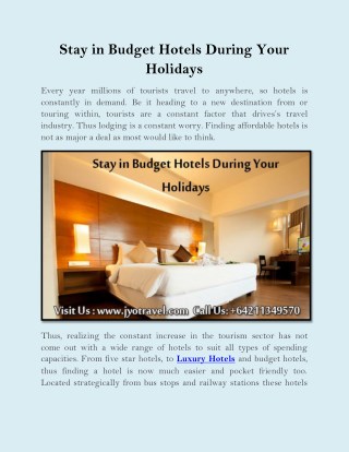 Stay in Budget Hotels During Your Holidays