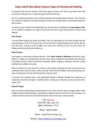 Have a Brief Idea About Various Types of Commercial Roofing