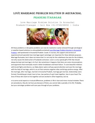Love Marriage Problem Solution In Arunachal Pradesh/Itanagar | Call Now 91-9748298092 | India
