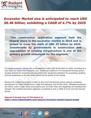 Excavator Market size is anticipated to reach USD 56.46 billion, exhibiting a CAGR of 4.7% by 2025