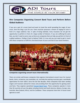 Hire Companies Organizing Concert Band Tours and Perform Before Global Audience