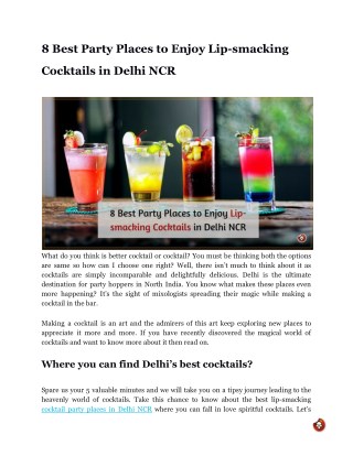 8 Best Party Places to Enjoy Lip-smacking Cocktails in Delhi NCR