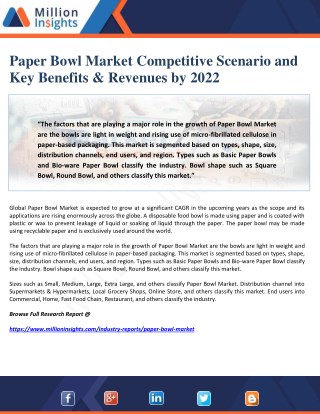 Paper Bowl Market Competitive Scenario and Key Benefits & Revenues by 2022