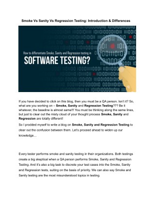 Smoke Vs Sanity Vs Regression Testing: Introduction & Differences