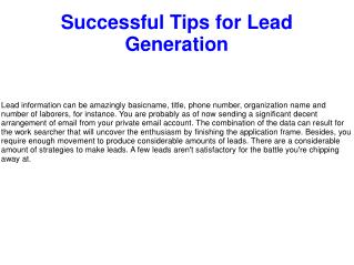 Successful Tips for Lead Generation