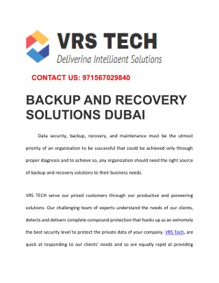 Data Backup and Disaster recovery solutions in Dubai
