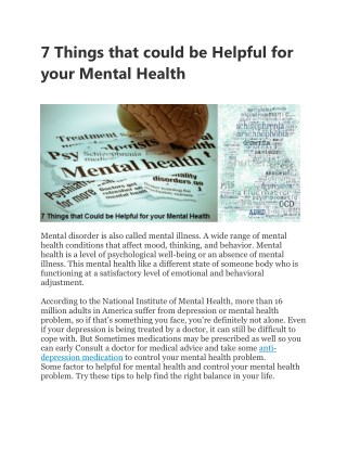 7 Things that Could be Helpful for your Mental Health