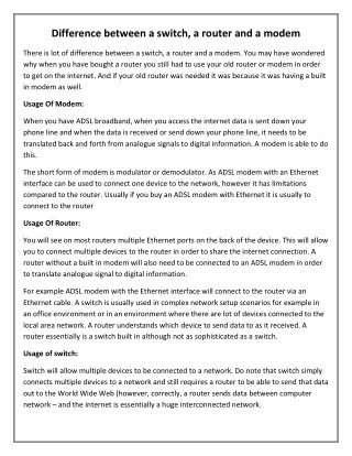 Difference between a switch, a router and a modem