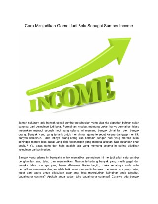 Cara Menjadikan Game Judi Bola Sebagai Sumber Income