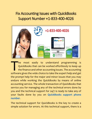 Fix Accounting Issues with QuickBooks Support Number 1-833-400-4026