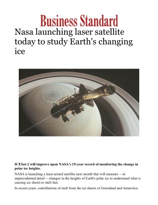 Nasa launching laser satellite today to study Earth's changing ice