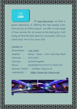 Milton Keynes Limo Hire Services at Lux-limo.co.uk