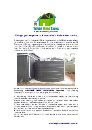 Things you require to Know about Rainwater tanks