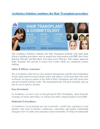 Aesthetica Solution combines the Hair Transplant procedure