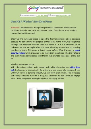 Need Of A Wireless Video Door Phone