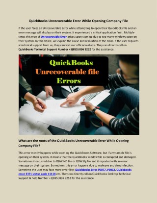QuickBooks Unrecoverable Error While Opening Company File
