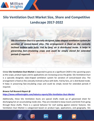 Silo Ventilation Duct Market Outlook, End Users Analysis and Share by Type to 2022