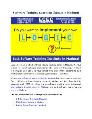 Software Training Coaching Classes in Madurai