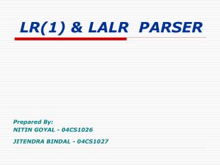 LR(1) &amp; LALR PARSER