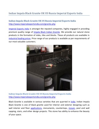 Indian Impala Black Granite UK US Russia Imperial Exports India